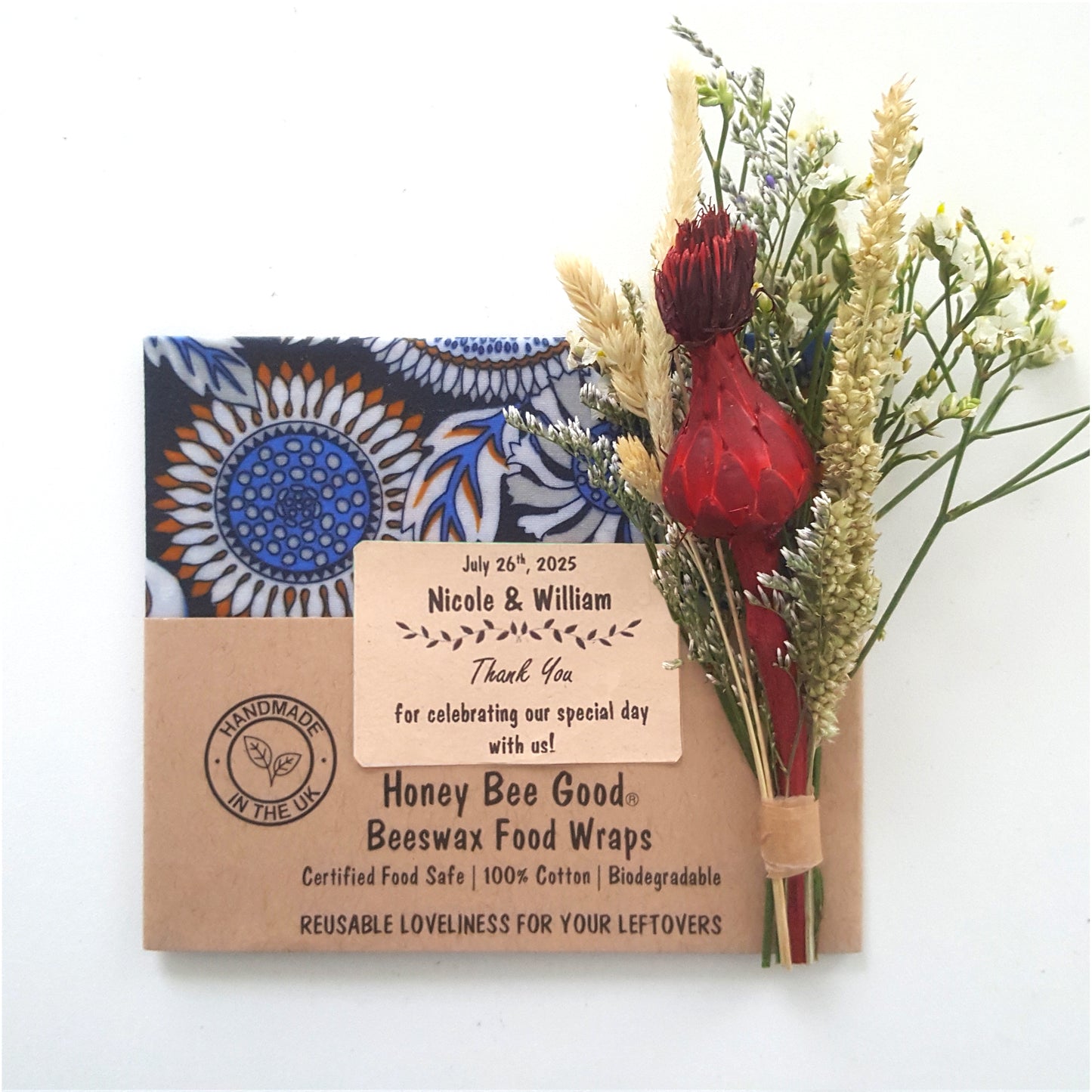 Case of 20 Wedding & Party Favours | Reusable Beeswax Food Wrap | Single Small Mixed Patterns