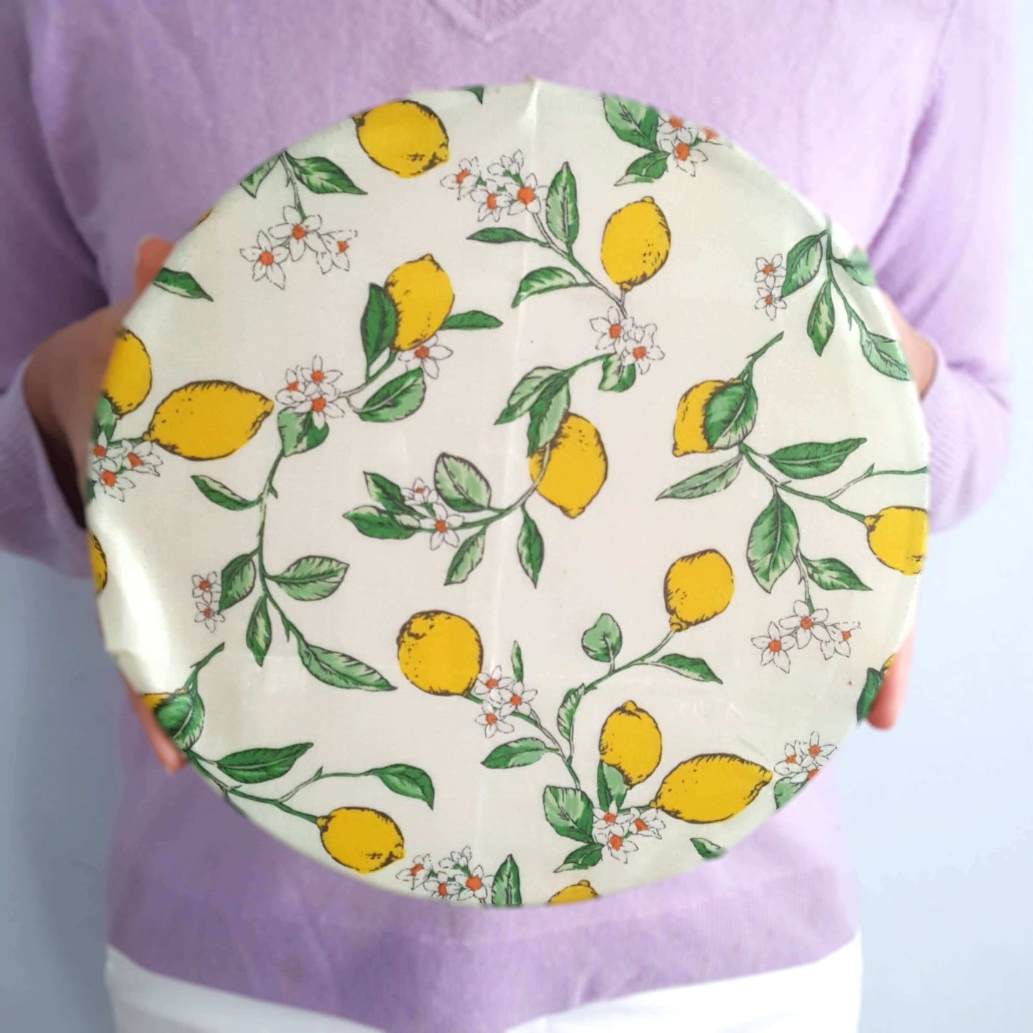 Lemony Bees Earth Kind Sandwich & Bowl Set of 2 Large Beeswax Wraps shown in use