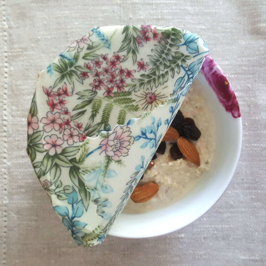 Soaked oats muesli covered in beeswax wrap