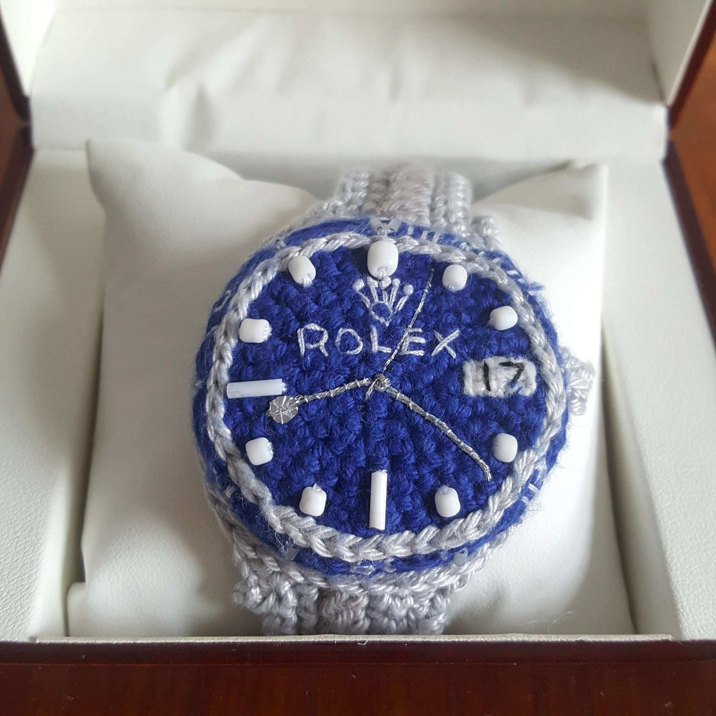 Crochet & Micro-Embroidery Luxury Wrist Watch Bracelet - Submariner Blue