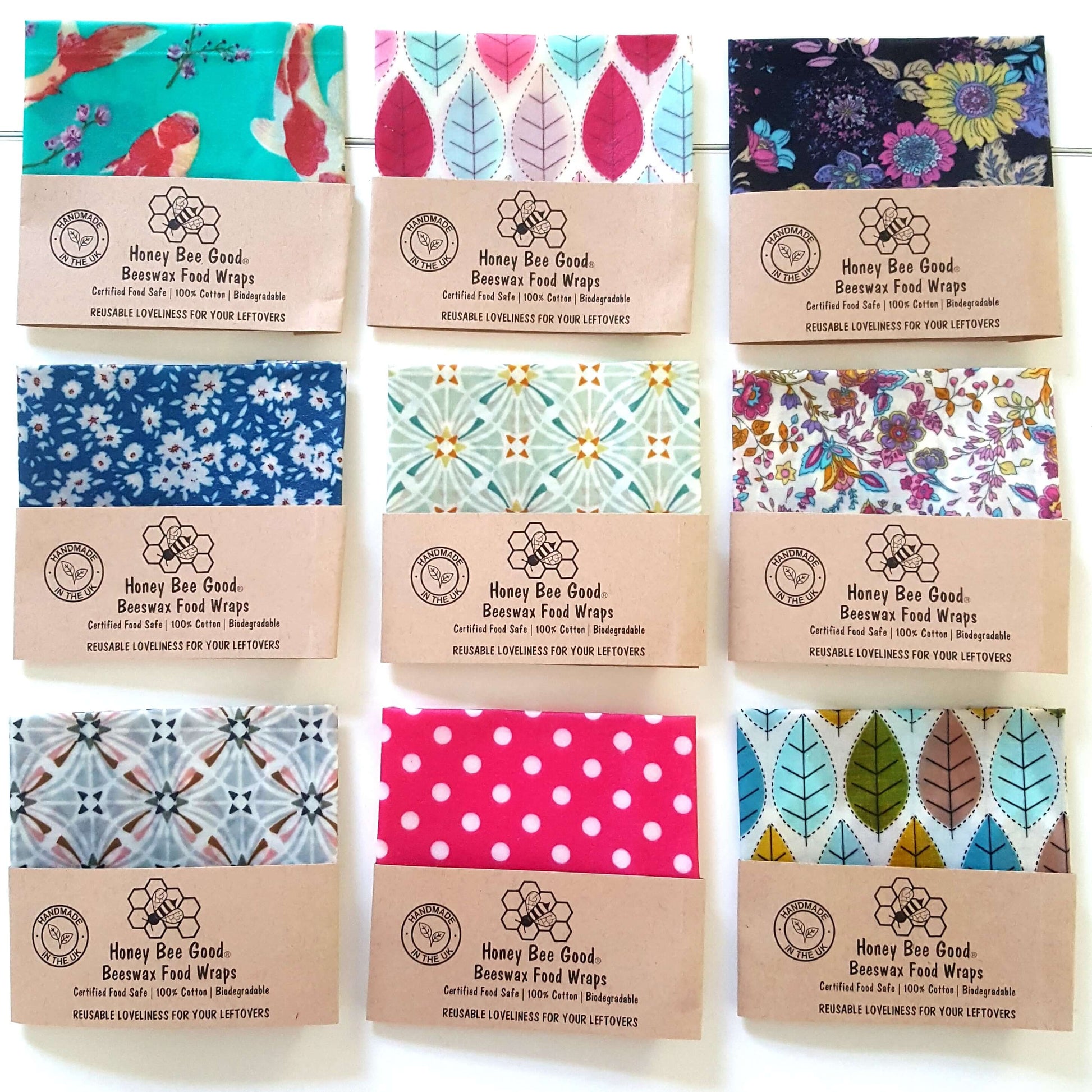 Reusable Beeswax Food Wraps 100% Hand Made in the UK by Honey Bee Good.