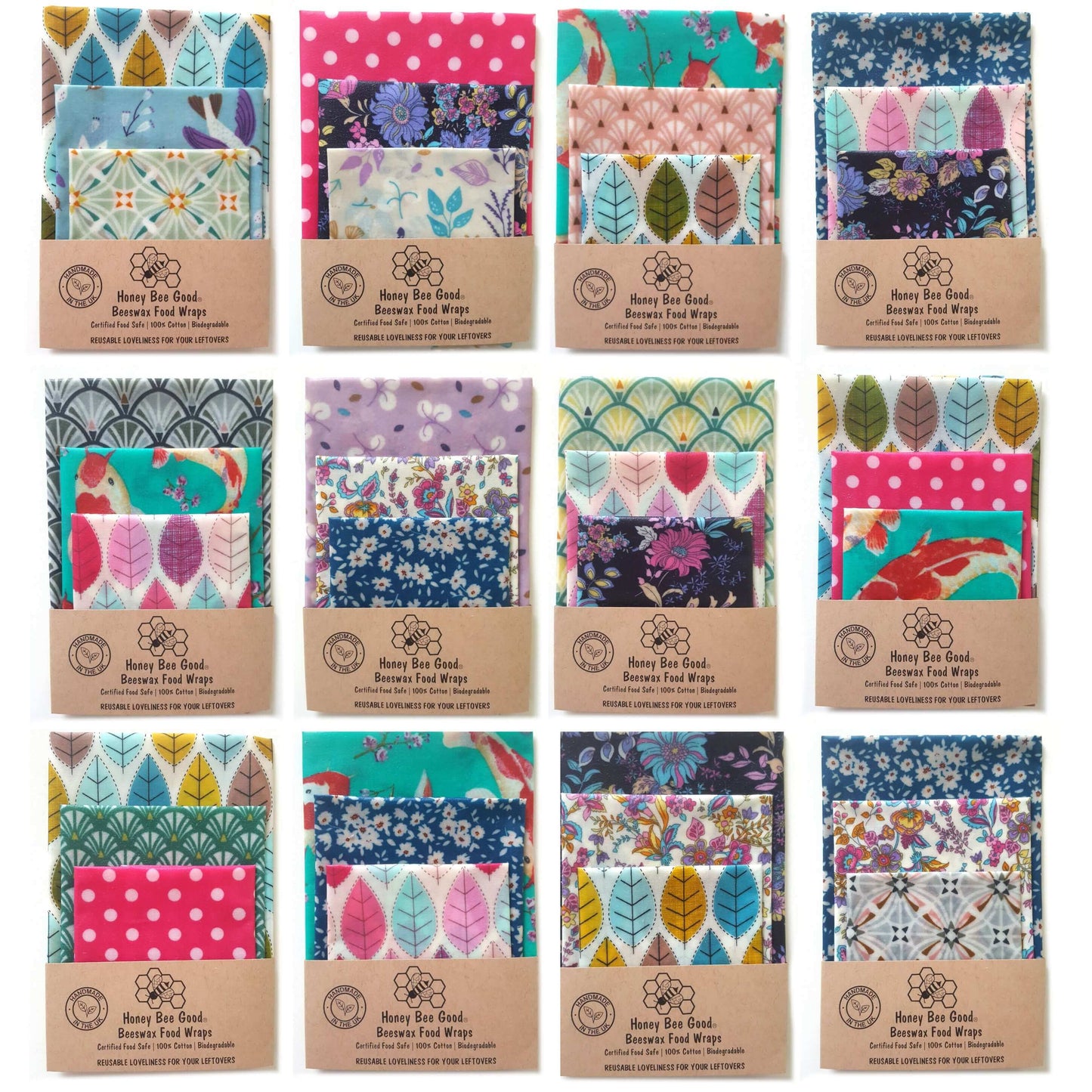 Reusable Beeswax Food Wraps 100% Hand Made in the UK by Honey Bee Good. Bargain sets