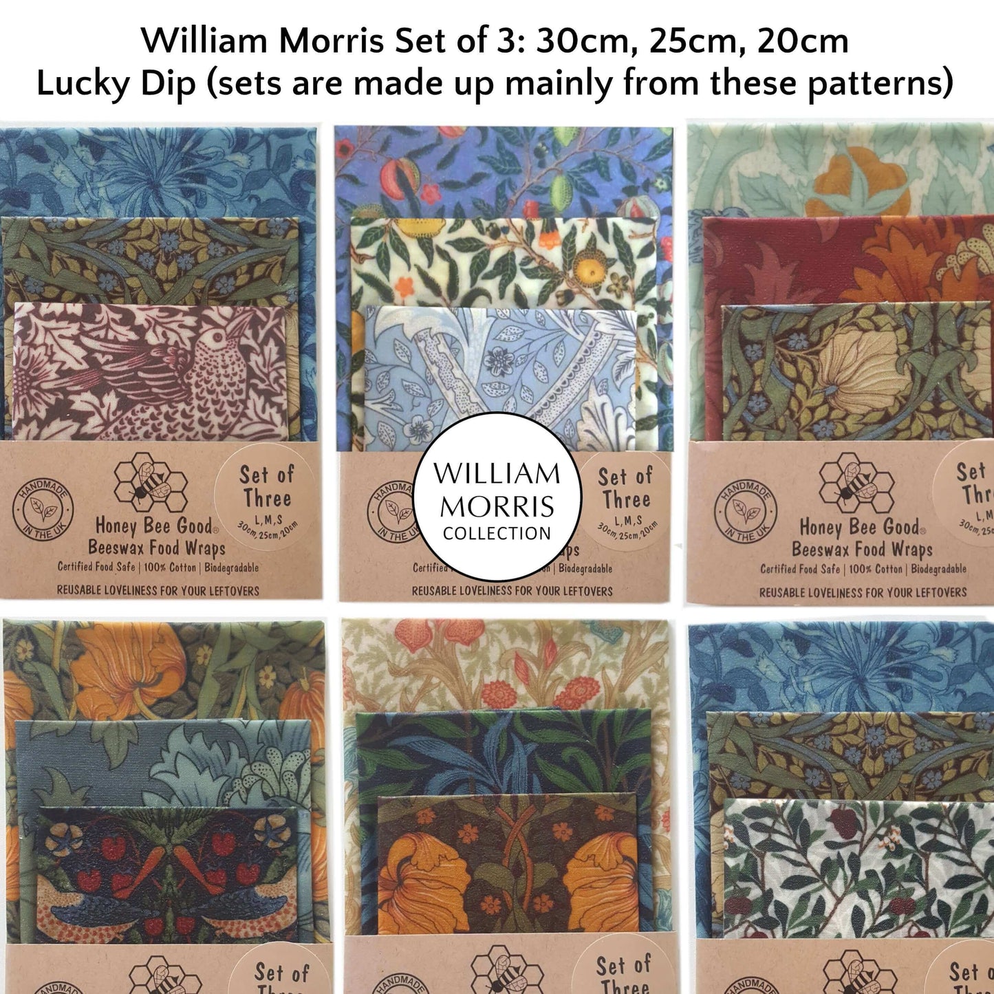 William Morris Bargain Beeswax Wraps | Set of 3 L, M, S