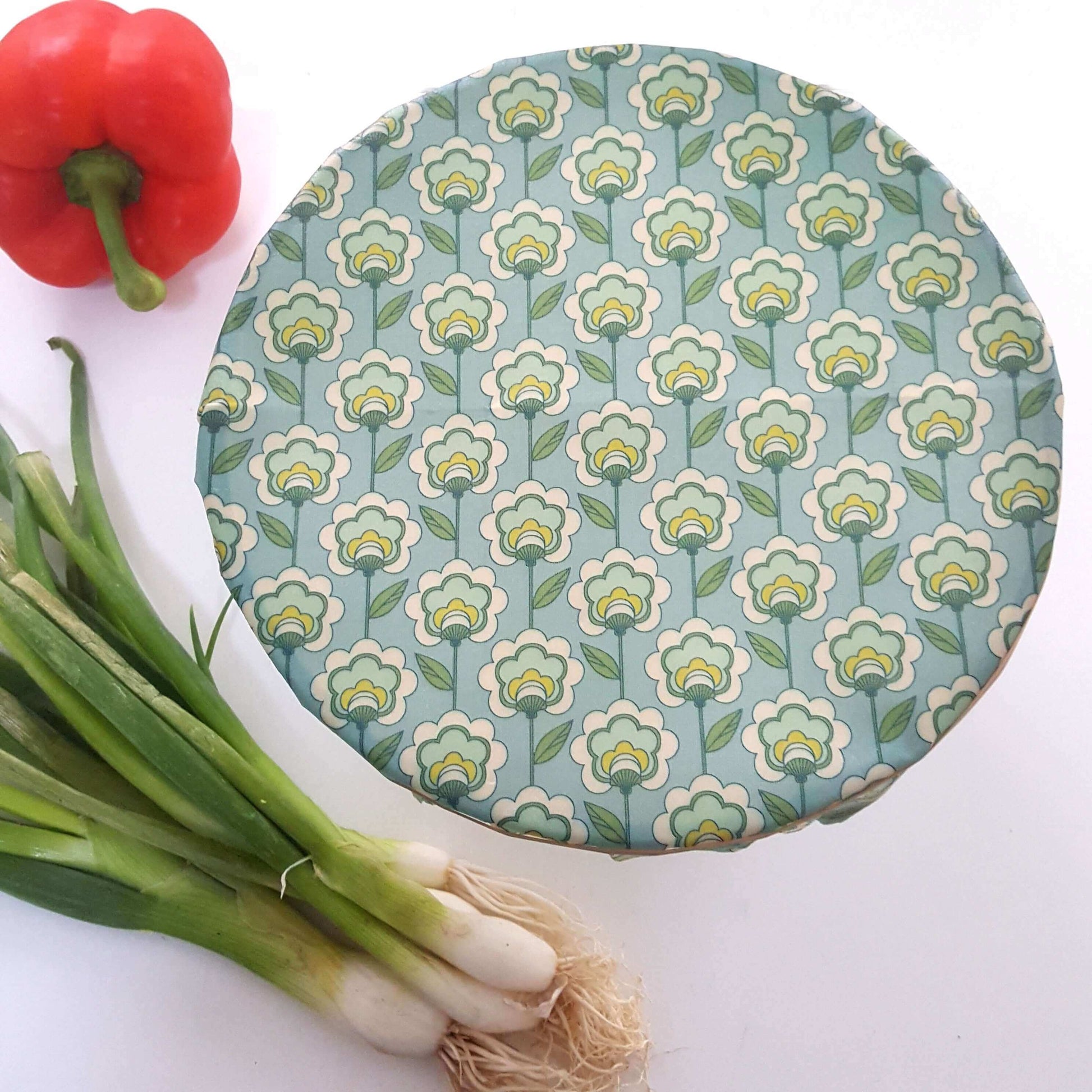 Reusable Beeswax Food Wraps 100% Hand Made in the UK by Honey Bee Good shown in Classic Mod Poppies Bowl