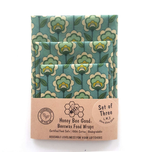 Reusable Beeswax Food Wraps 100% Hand Made in the UK by Honey Bee Good shown in Classic Mod Poppies
