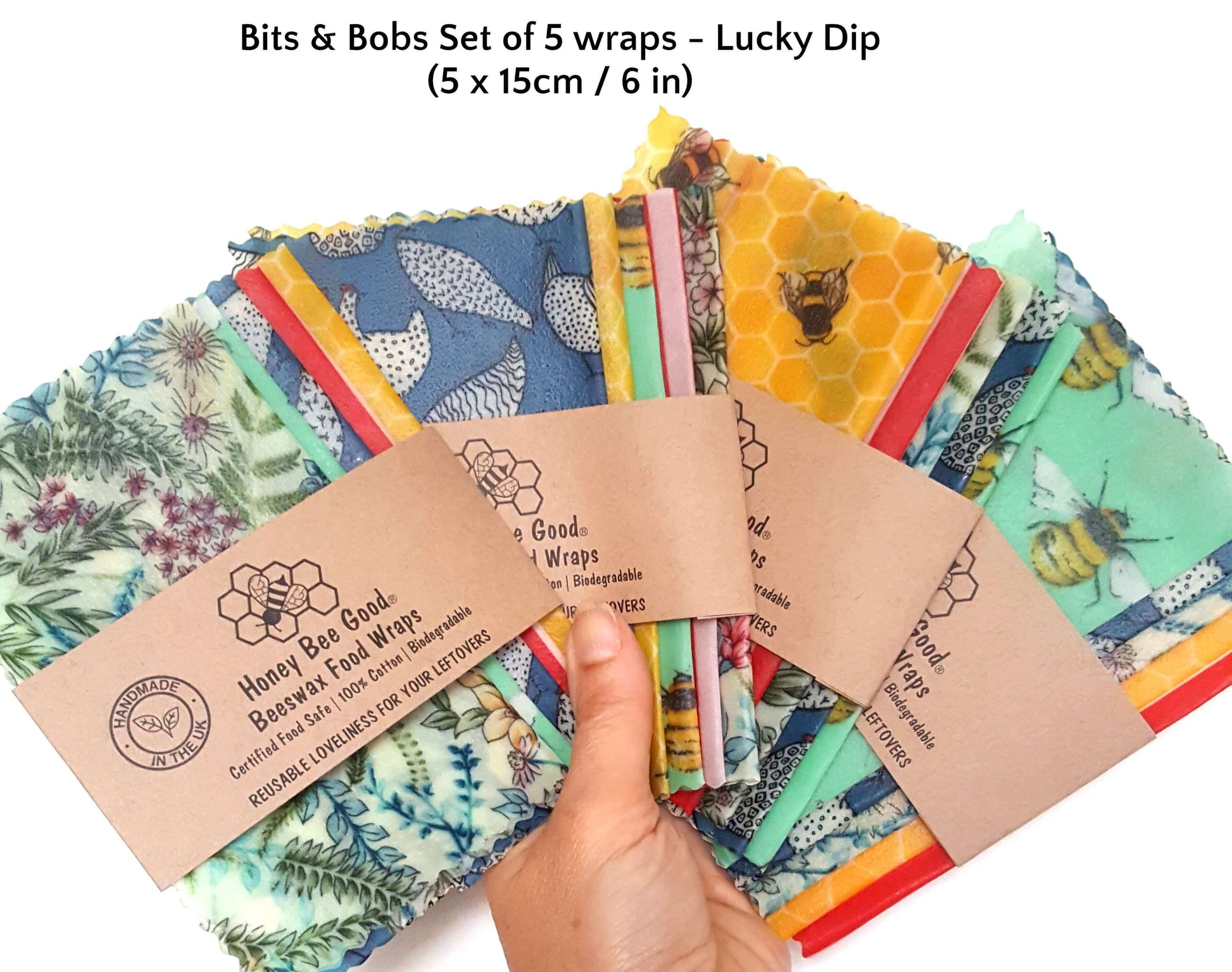 Reusable Beeswax Food Wraps 100% Hand Made in the UK by Honey Bee Good shown in Minis