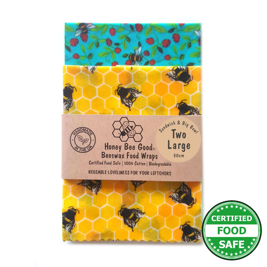 Yellow Bees Earth Kind Sandwich & Bowl Set of 2 Large Beeswax Wraps