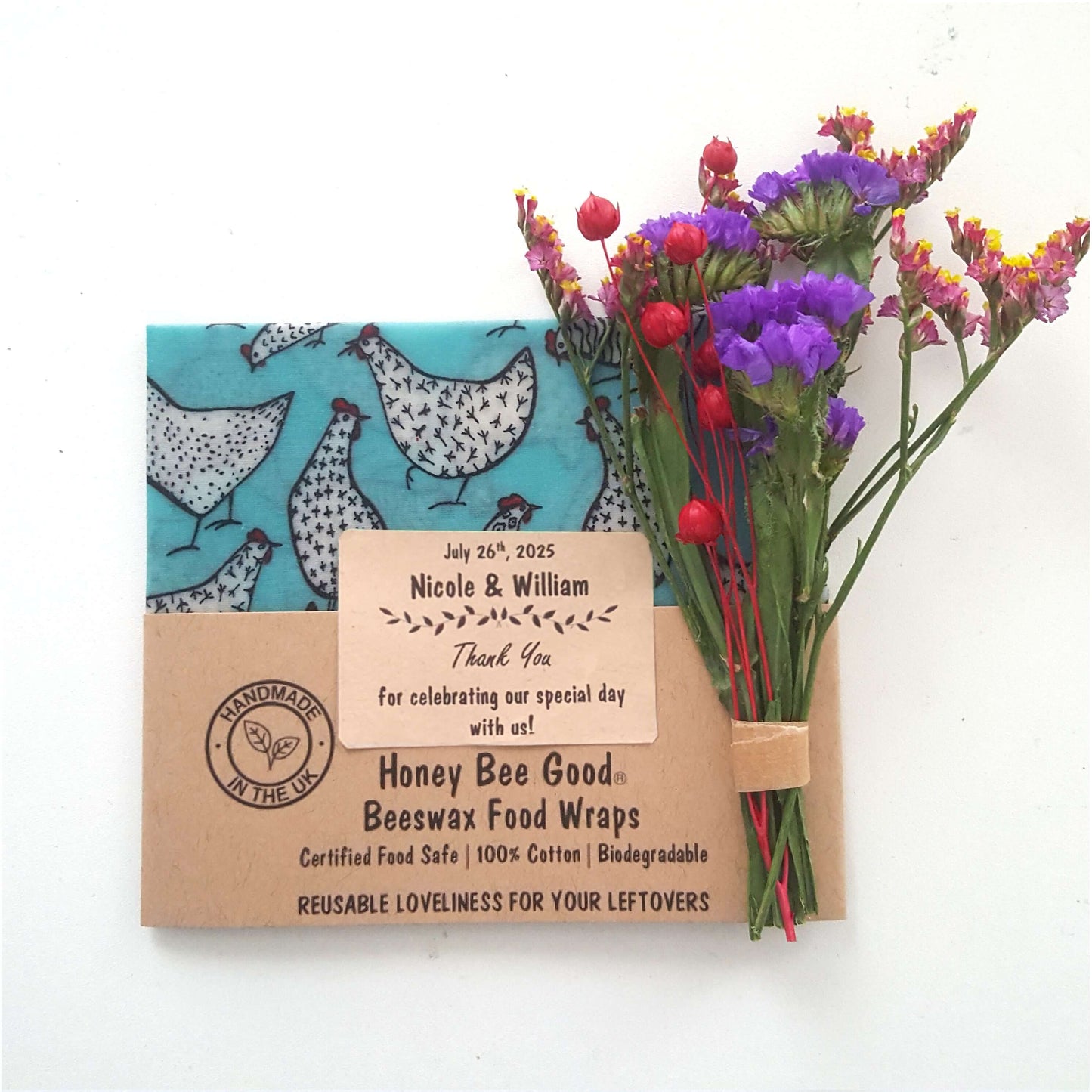 PERSONALISED Eco-Friendly Handmade Beeswax Wrap Wedding & Party Favours | CASE OF 10