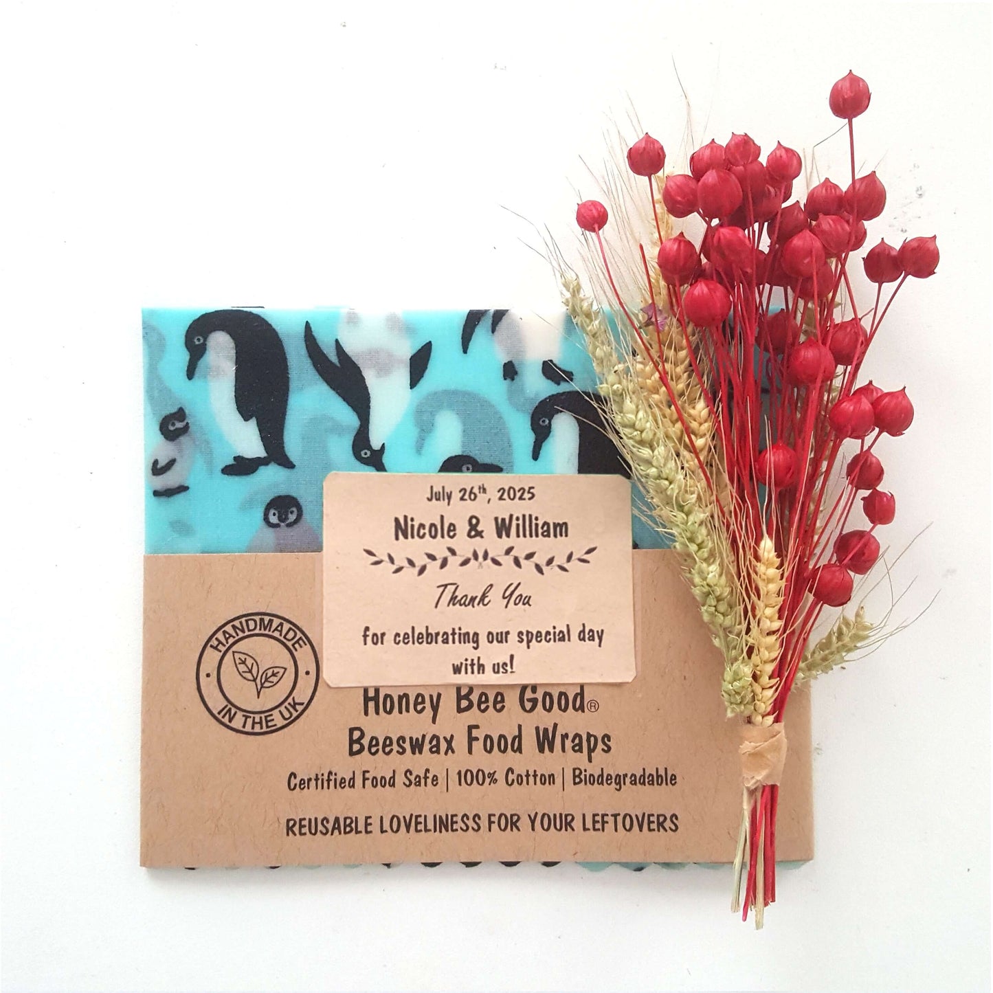 PERSONALISED Eco-Friendly Handmade Beeswax Wrap Wedding & Party Favours | CASE OF 10