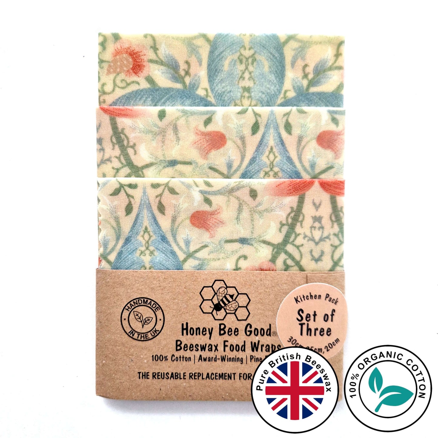 British Beeswax Organic Cotton Set of 3 | William Morris Lotus
