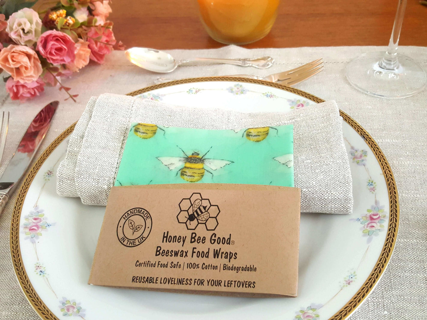 Reusable Beeswax Food Wraps 100% Hand Made in the UK by Honey Bee Good shown in Single Party Favour