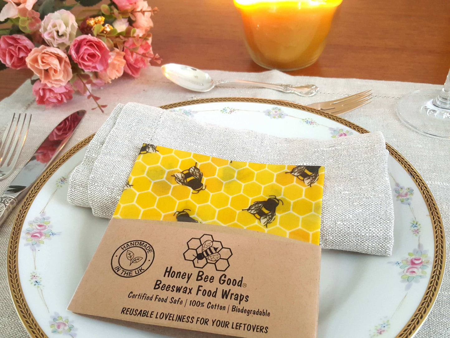 Reusable Beeswax Food Wraps 100% Hand Made in the UK by Honey Bee Good shown in Single Party Favour