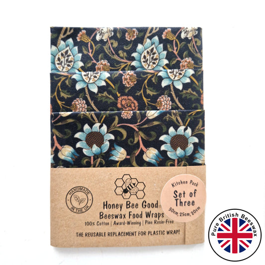 British Beeswax 100% Cotton Set of 3 | William Morris Evenlode Blue