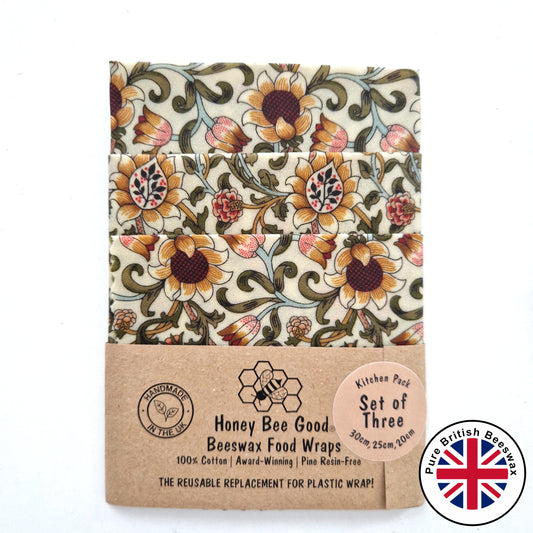 British Beeswax 100% Cotton Set of 3 | William Morris Evenlode Natural
