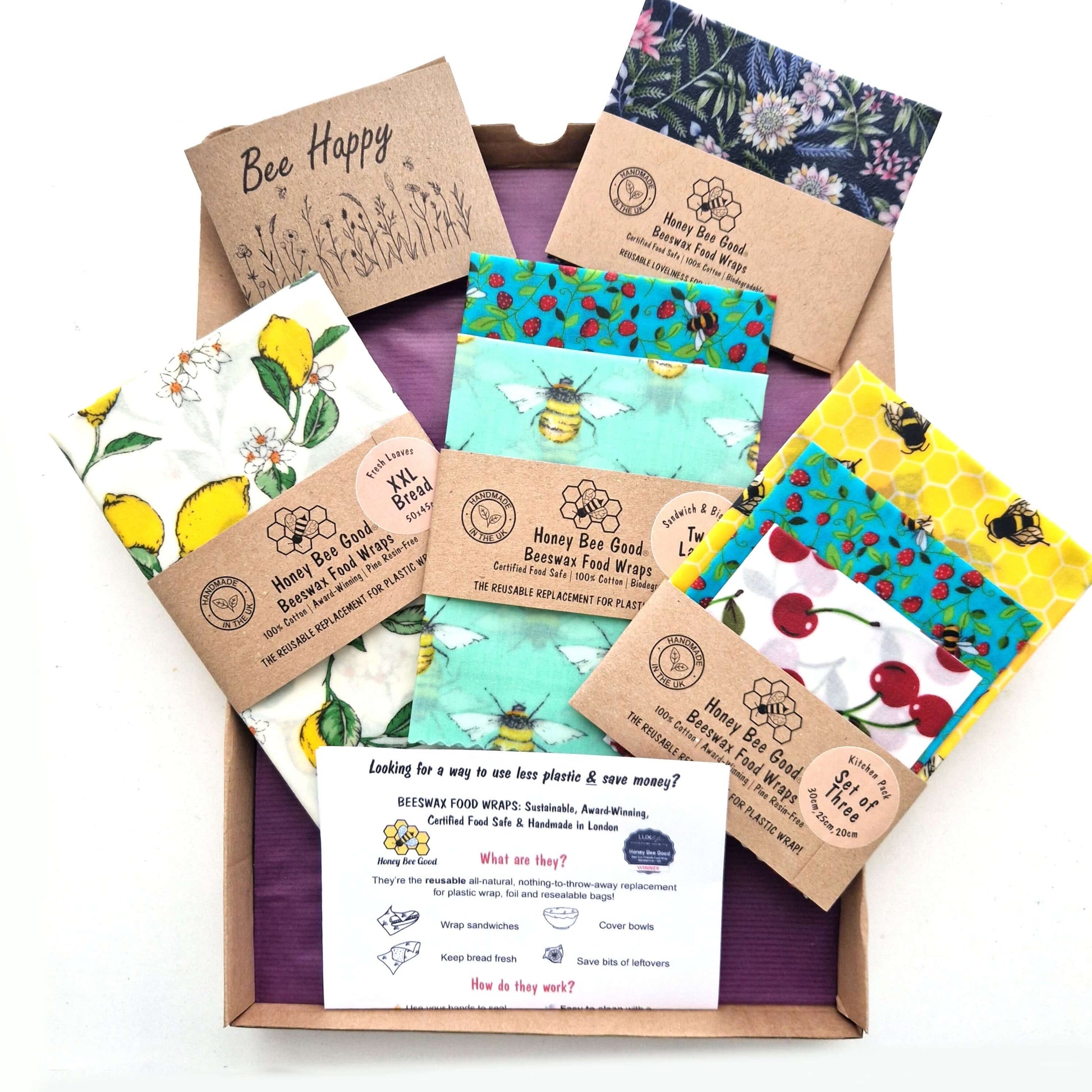 Reusable Beeswax Food Wraps 100% Hand Made in the UK by Honey Bee Good.