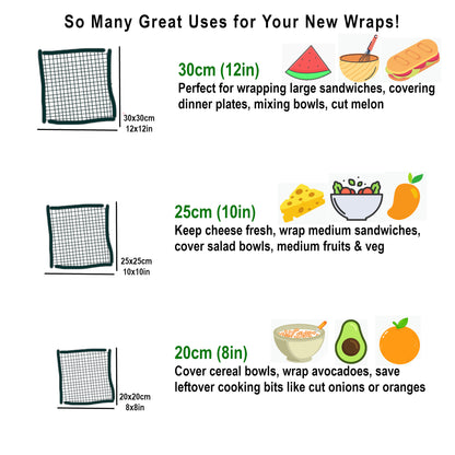 Reusable Beeswax Food Wraps Sizes 100% Hand Made in the UK by Honey Bee Good.