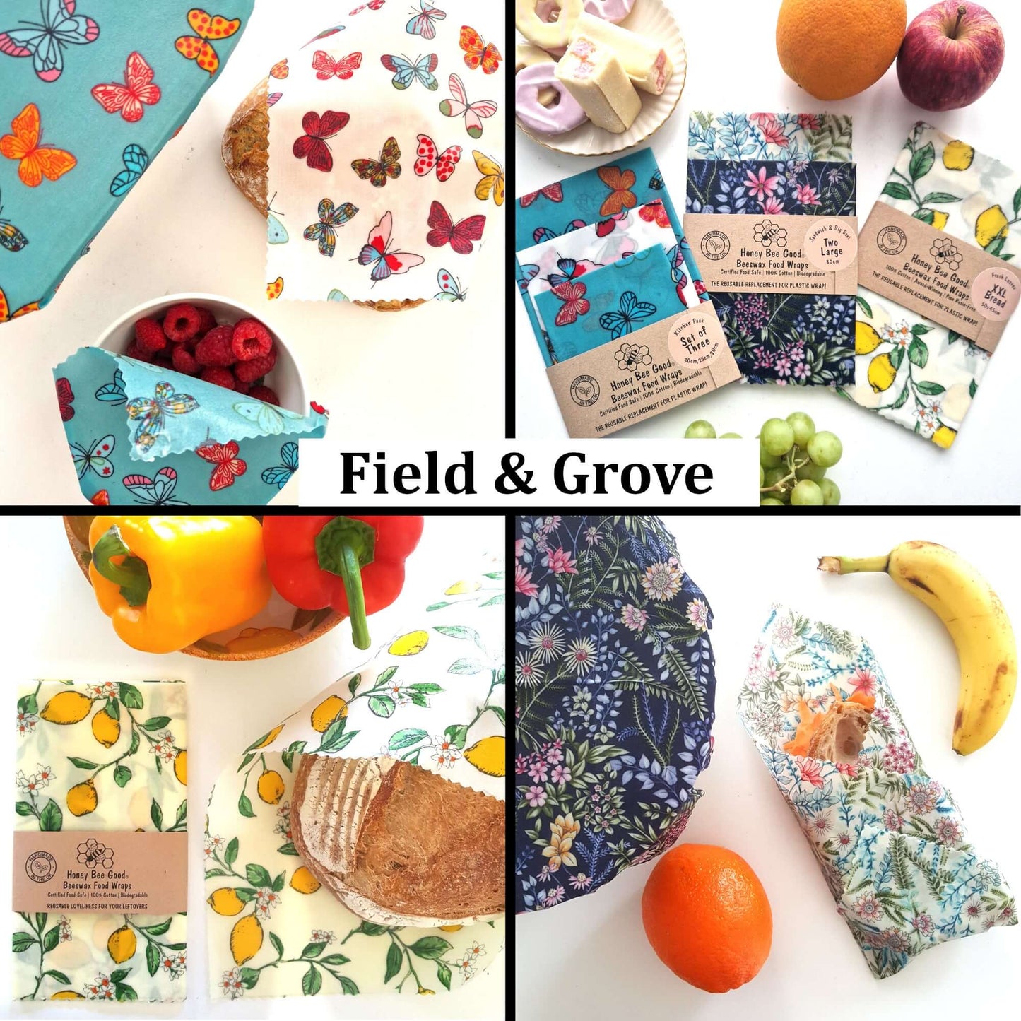 Reusable Beeswax Food Wraps 100% Hand Made in the UK by Honey Bee Good.