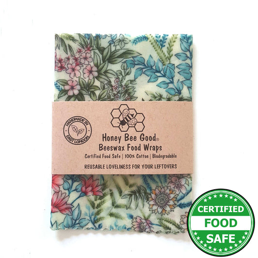 Reusable Beeswax Food Wraps 100% Hand Made in the UK by Honey Bee Good. Planet-Kind single large beeswax wrap in Botanical pattern