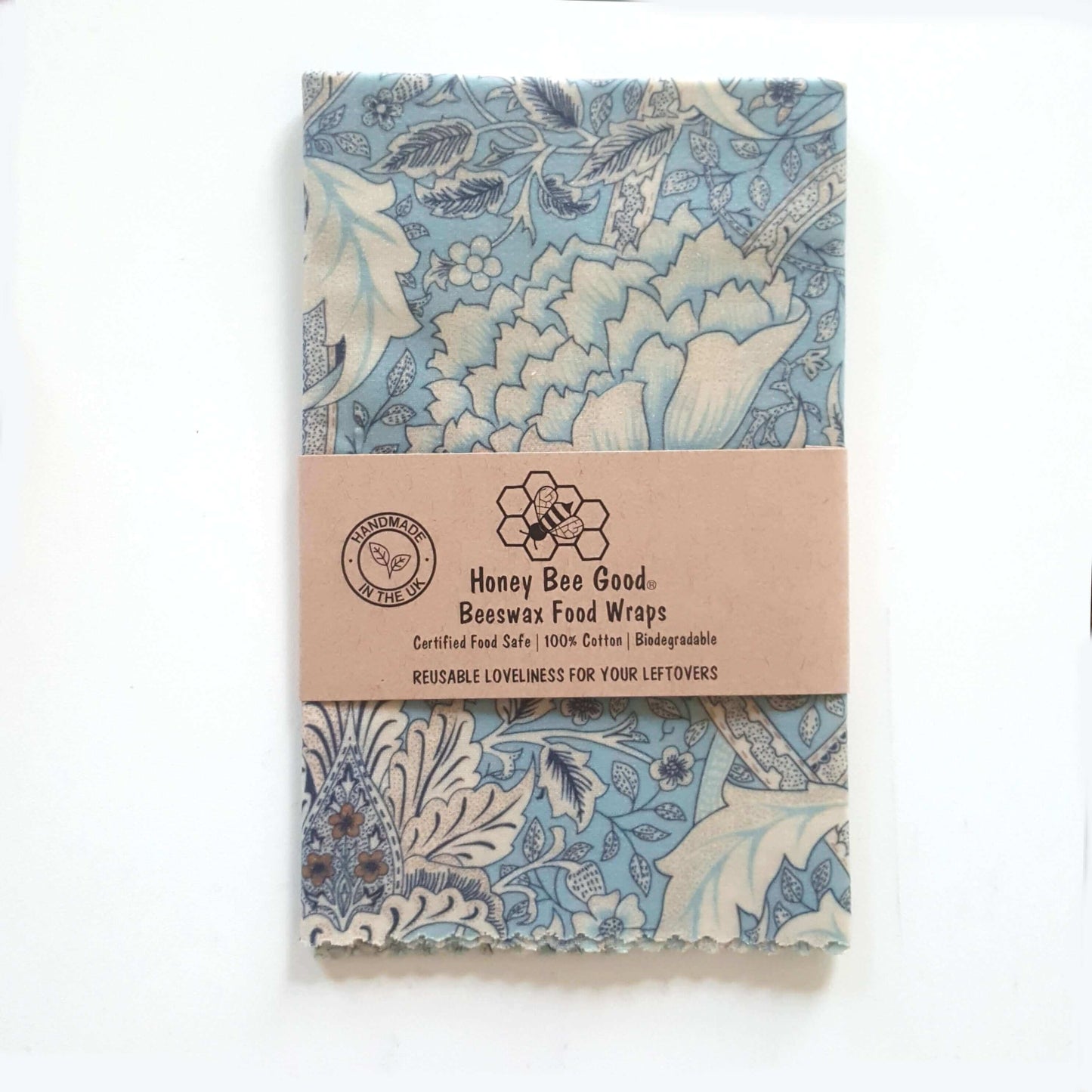 Organic GOTS Cotton Beeswax Bread Wrap in William Morris Windrush isolated set
